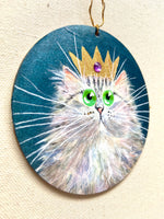 Bejewelled crowned green eyed tabby - ornament