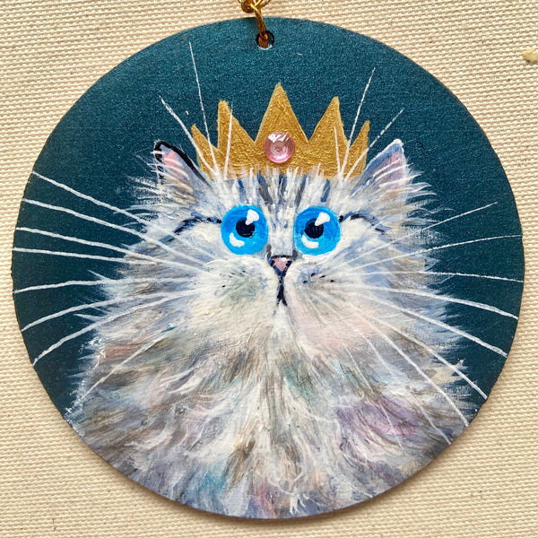 Bejewelled crowned blue eyed tabby - ornament