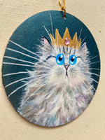 Bejewelled crowned blue eyed tabby - ornament