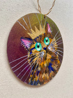 Crowned calico on purple/green - ornament