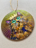 Crowned calico on purple/green - ornament