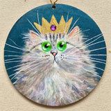 Bejewelled crowned green eyed tabby - ornament