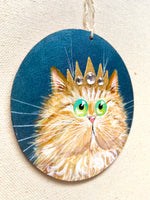 Bejewelled crowned ginger on blue - ornament