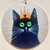 Bejewelled crowned black cat - ornament