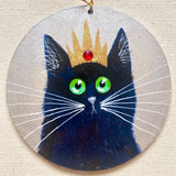 Bejewelled crowned black cat - ornament