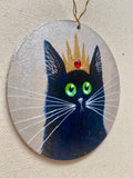 Bejewelled crowned black cat - ornament