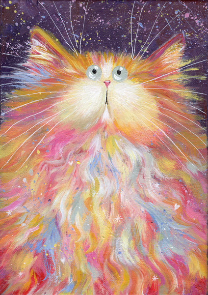 Baloof rainbow cat painting by Kim Haskins
