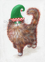 'Elf Kitten In Green Hat' painting