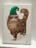 'Elf Kitten In Green Hat' painting